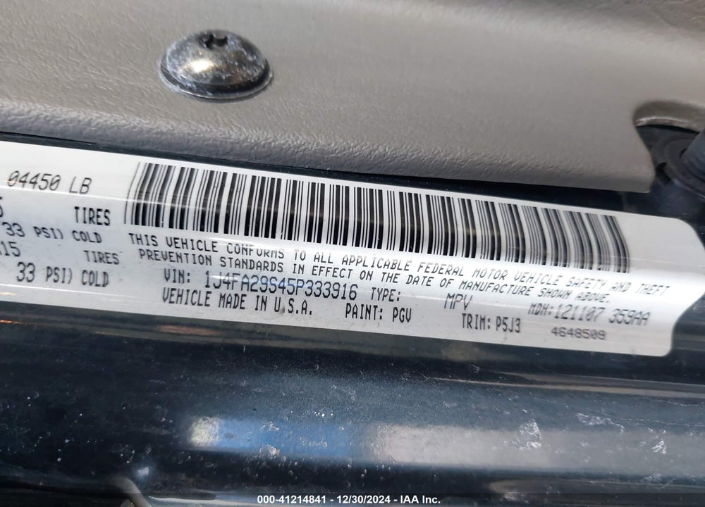 2005 JEEP WRANGLER SE VIN: 1J4FA29S45P333916