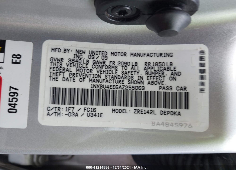 2010 TOYOTA COROLLA VIN: 1NXBU4EE6AZ255069