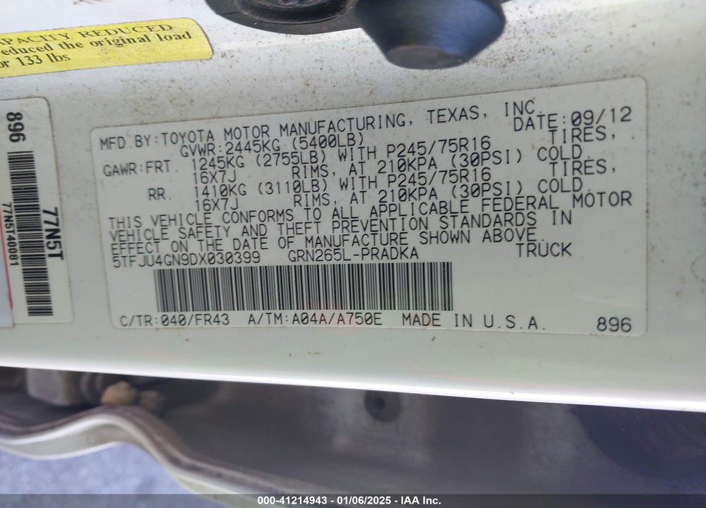 2013 TOYOTA TACOMA VIN: 5TFJU4GN9DX030399