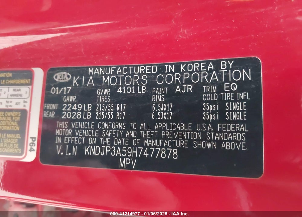 2017 KIA SOUL VIN: KNDJP3A59H7477878