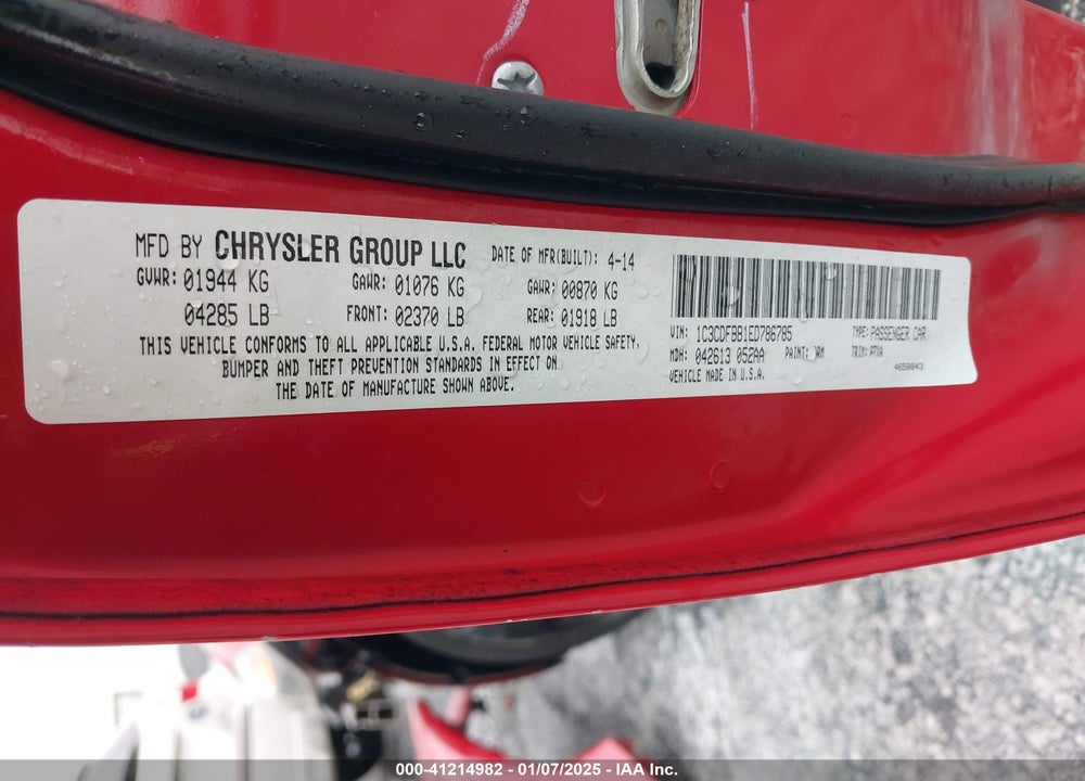2014 DODGE DART VIN: 1C3CDFBB1ED786785