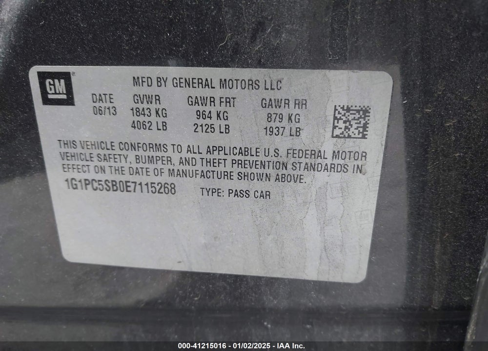 2014 CHEVROLET CRUZE LT VIN: 1G1PC5SB0E7115268