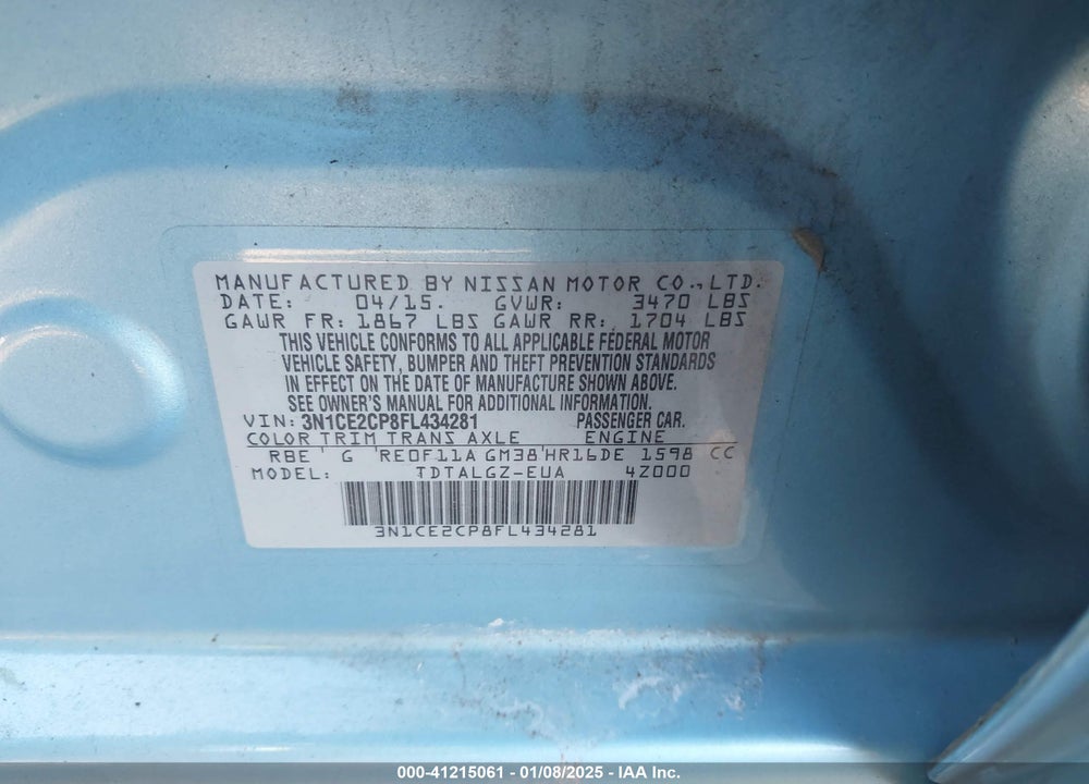 2015 NISSAN VERSA NOTE VIN: 3N1CE2CP8FL434281