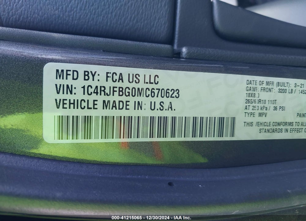 2021 JEEP GRAND CHEROKEE LIMITED 4X4 VIN: 1C4RJFBG0MC670623