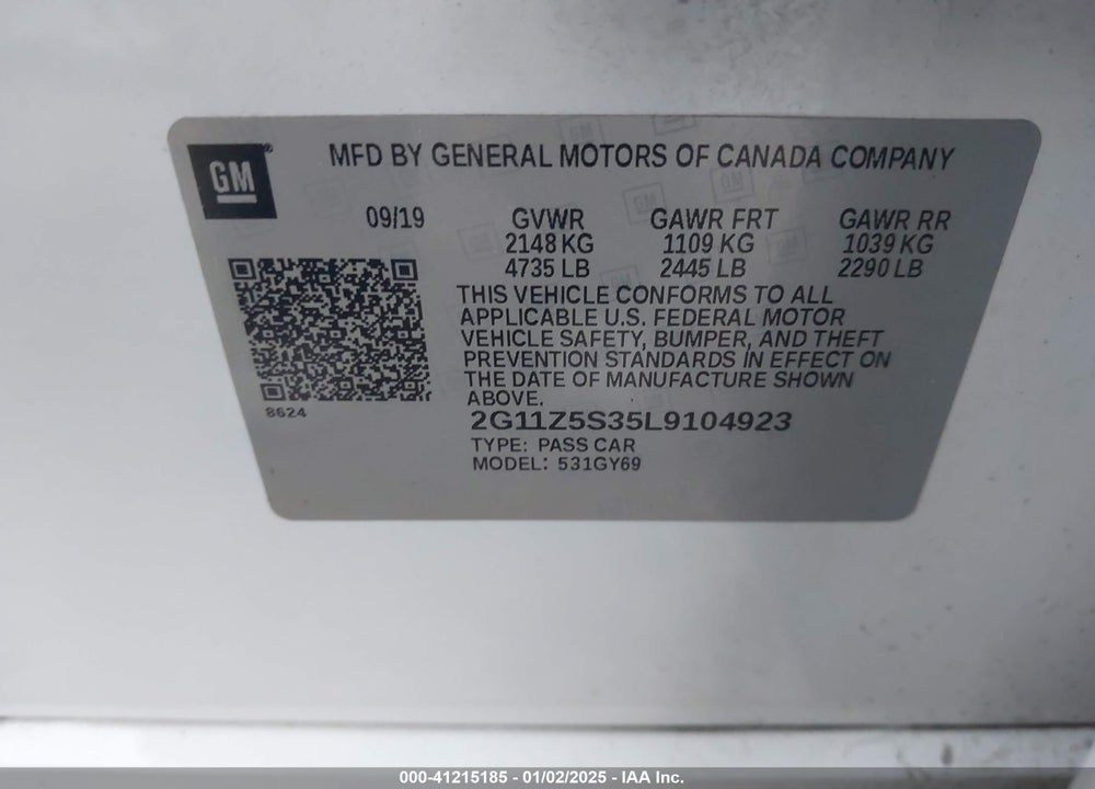 2020 CHEVROLET IMPALA VIN: 2G11Z5S35L9104923