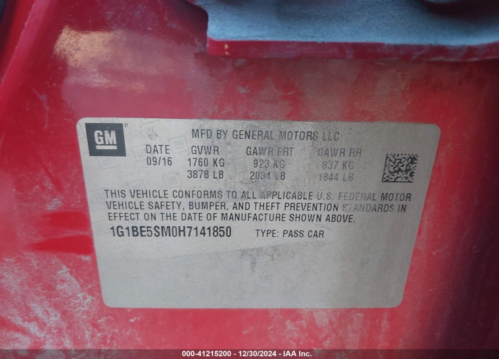 2017 CHEVROLET CRUZE VIN: 1G1BE5SM0H7141850