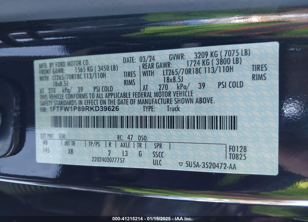2024 FORD F-150 POLICE RESPONDER VIN: 1FTFW1P89RKD39626