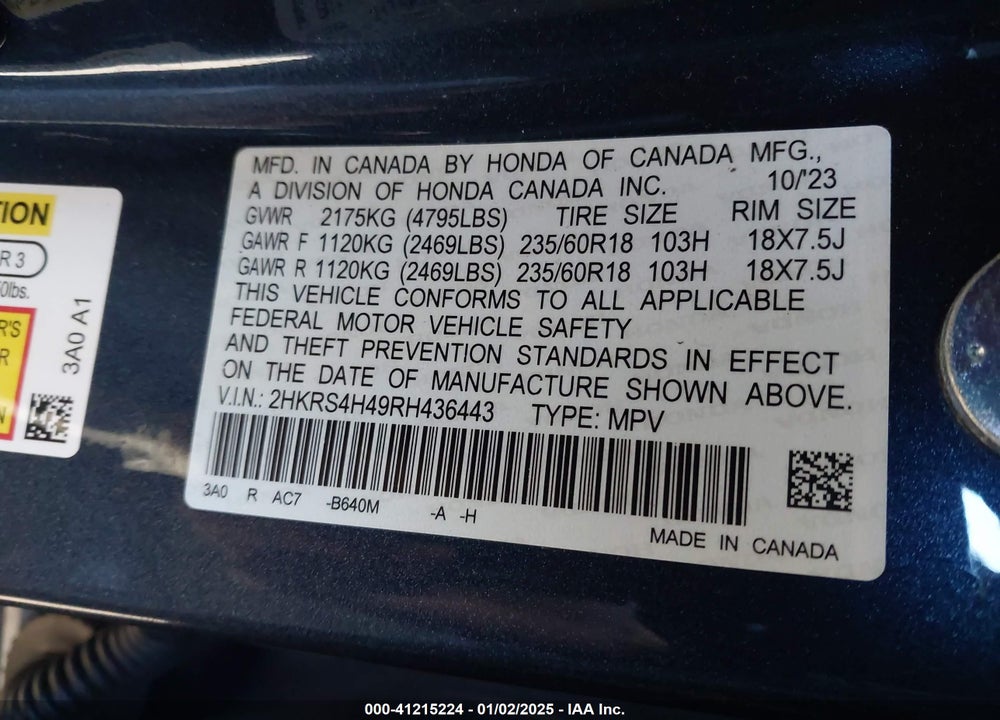2024 HONDA CR-V VIN: 2HKRS4H49RH436443