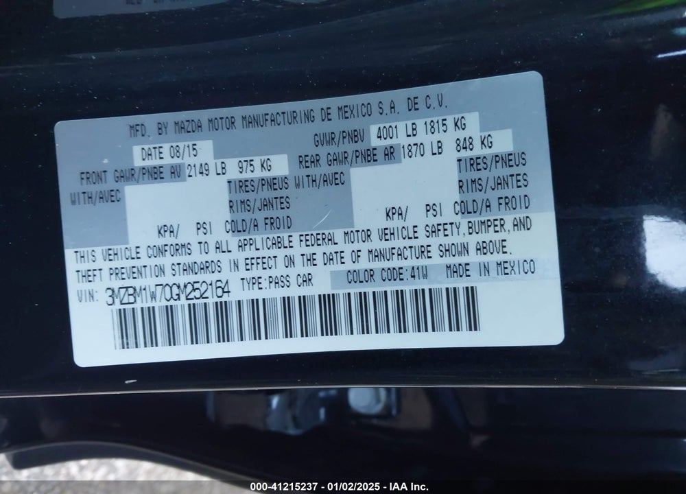 2016 MAZDA 3 I TOURING VIN: 3MZBM1W70GM252164