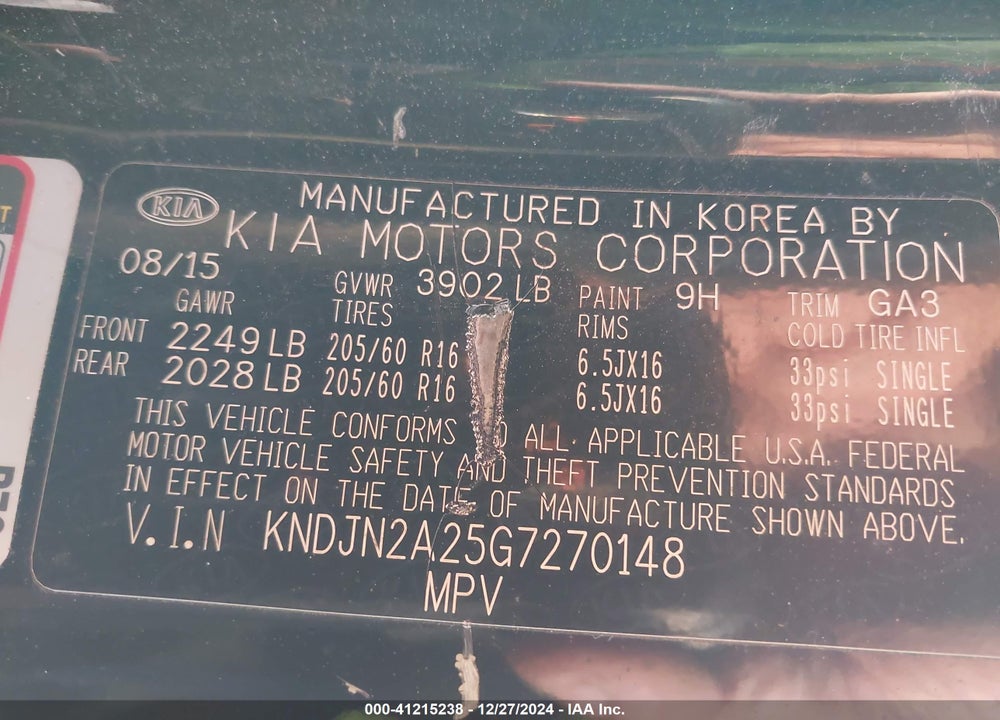 2016 KIA SOUL VIN: KNDJN2A25G7270148