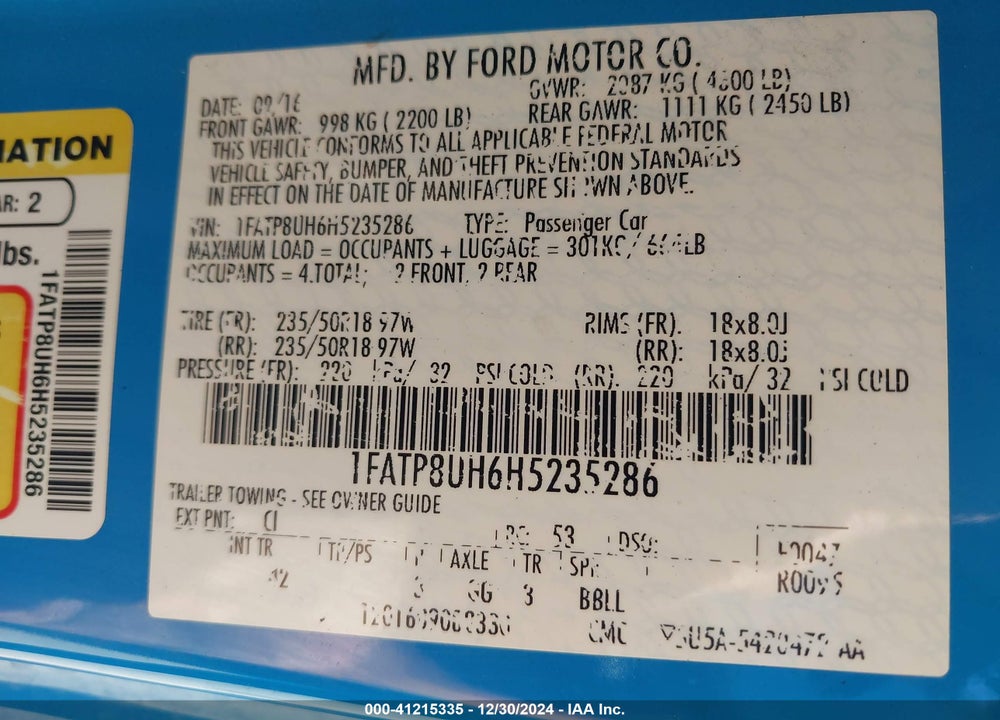 2017 FORD MUSTANG ECOBOOST PREMIUM VIN: 1FATP8UH6H5235286