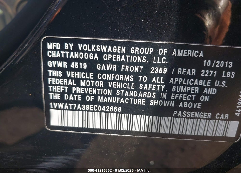 2014 VOLKSWAGEN PASSAT 1.8T WOLFSBURG EDITION VIN: 1VWAT7A39EC042666