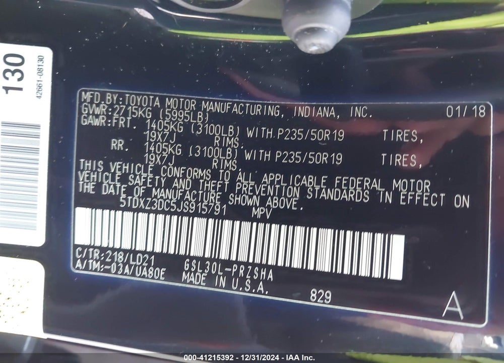 2018 TOYOTA SIENNA SE/SE PREMIUM VIN: 5TDXZ3DC5JS915791