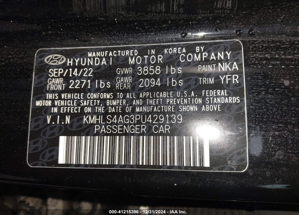 2023 HYUNDAI ELANTRA VIN: KMHLS4AG3PU429139