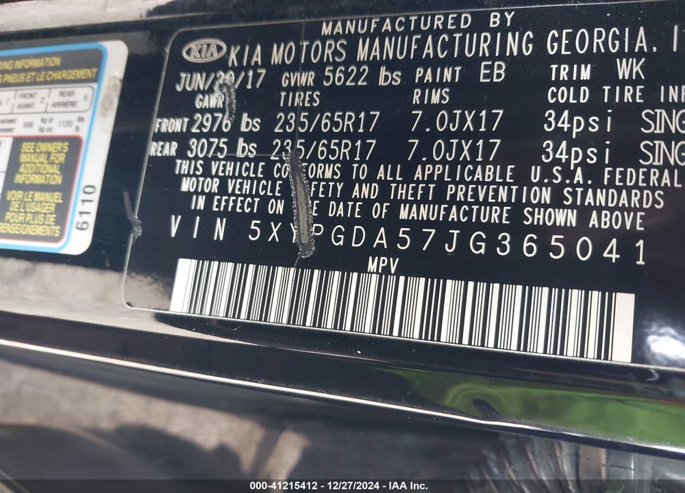 2018 KIA SORENTO 3.3L LX VIN: 5XYPGDA57JG365041