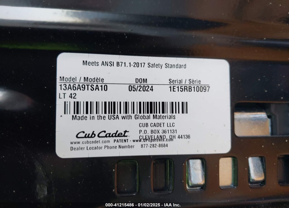 2024 CUB CADET 13A649TSA10 VIN: 0000001E15RB10097