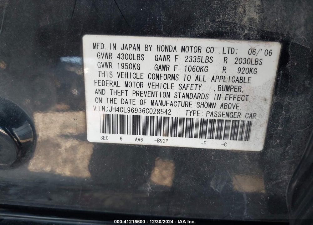 2006 ACURA TSX VIN: JH4CL96936C028542