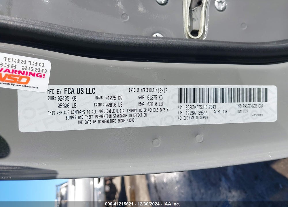 2018 DODGE CHARGER VIN: 2C3CDXCT5JH217643