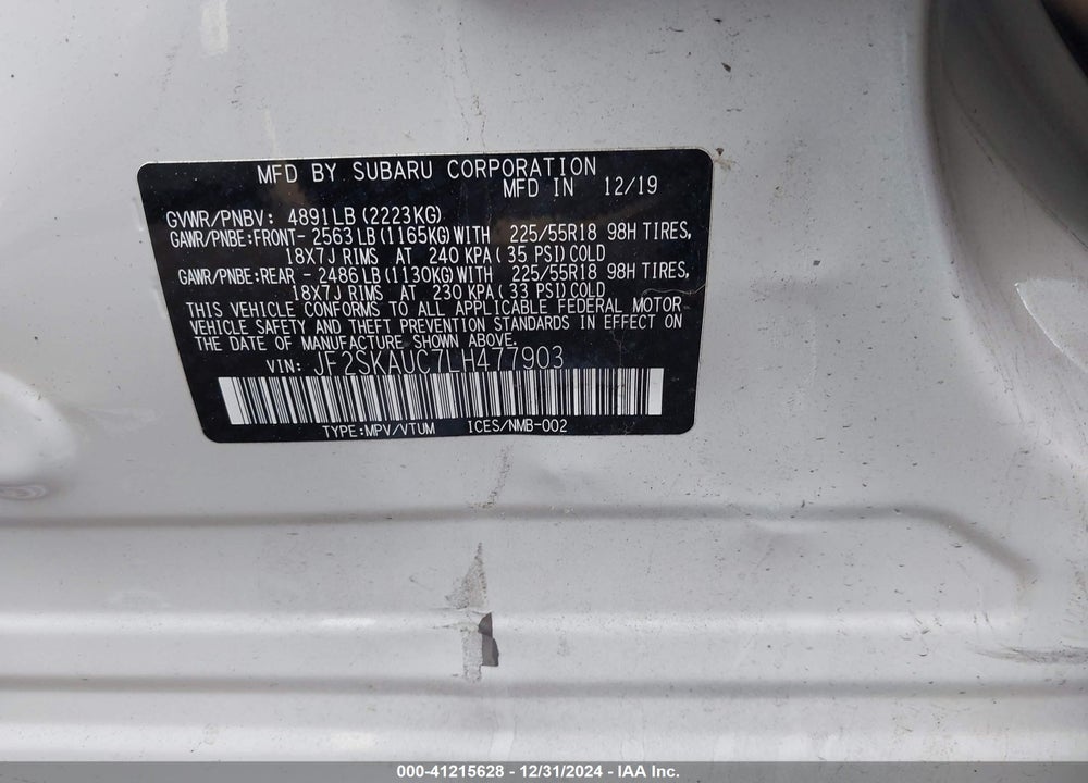 2020 SUBARU FORESTER LIMITED VIN: JF2SKAUC7LH477903