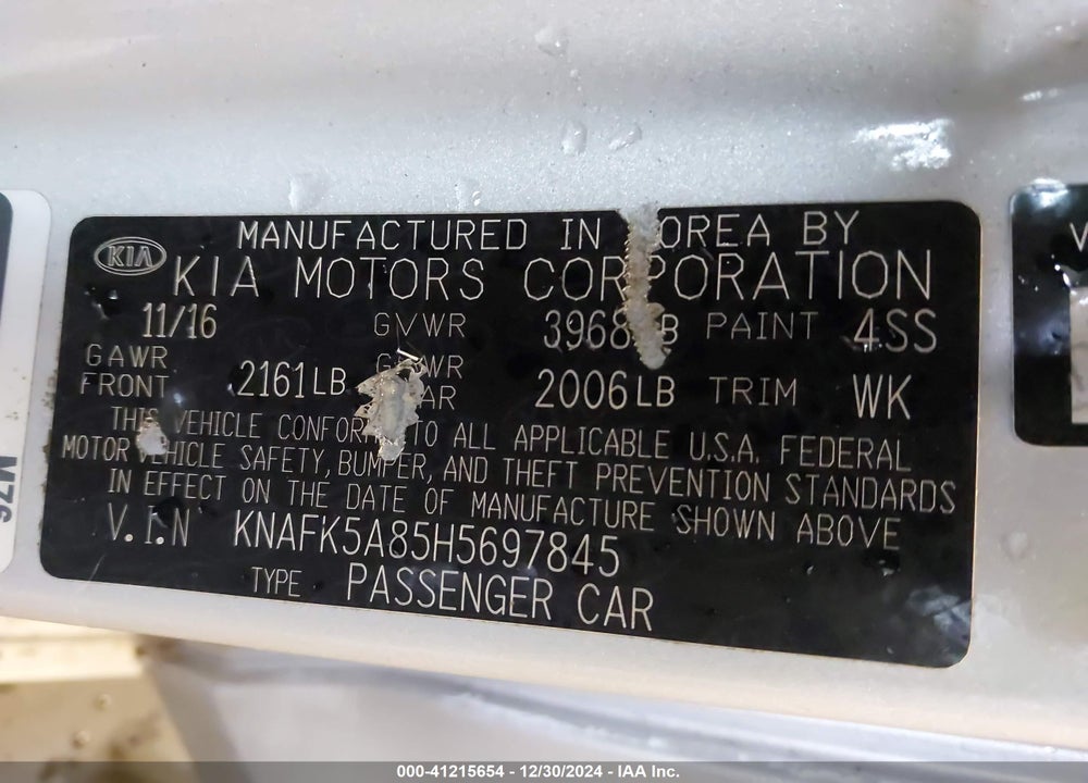 2017 KIA FORTE VIN: KNAFK5A85H5697845
