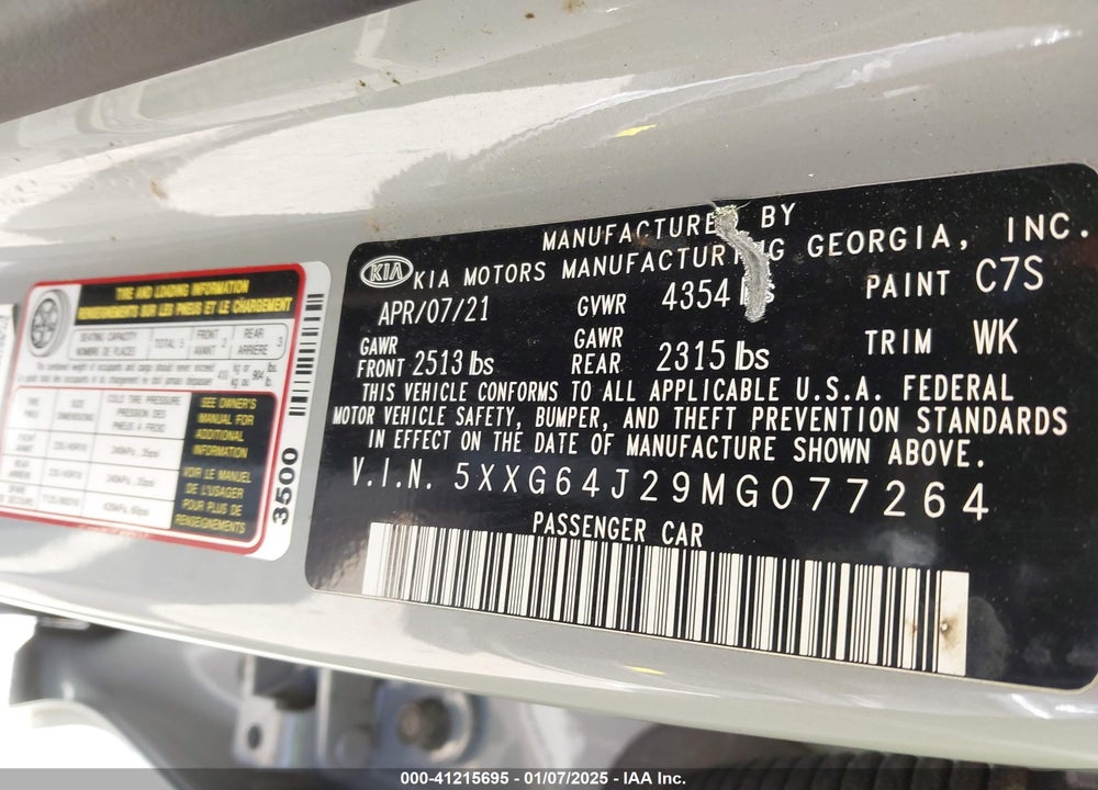 2021 KIA K5 VIN: 5XXG64J29MG077264