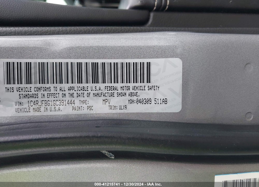 2016 JEEP GRAND CHEROKEE LIMITED VIN: 1C4RJFBG1GC391444