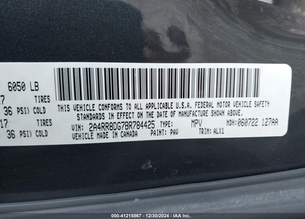 2011 CHRYSLER TOWN & COUNTRY TOURING-L VIN: 2A4RR8DG7BR784425