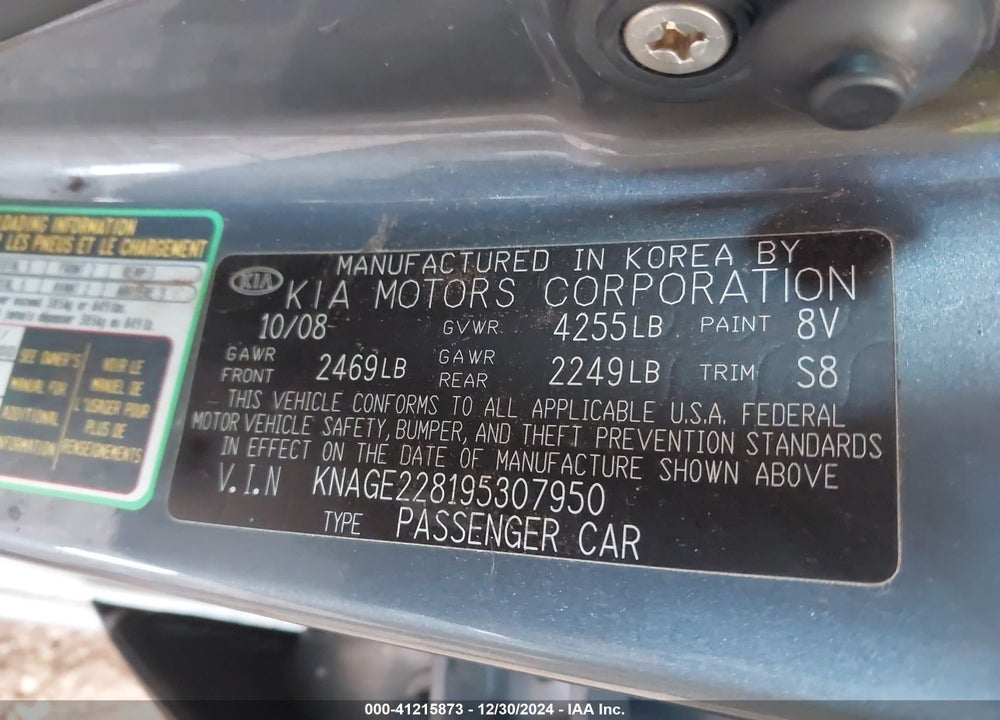 2009 KIA OPTIMA VIN: KNAGE228195307950