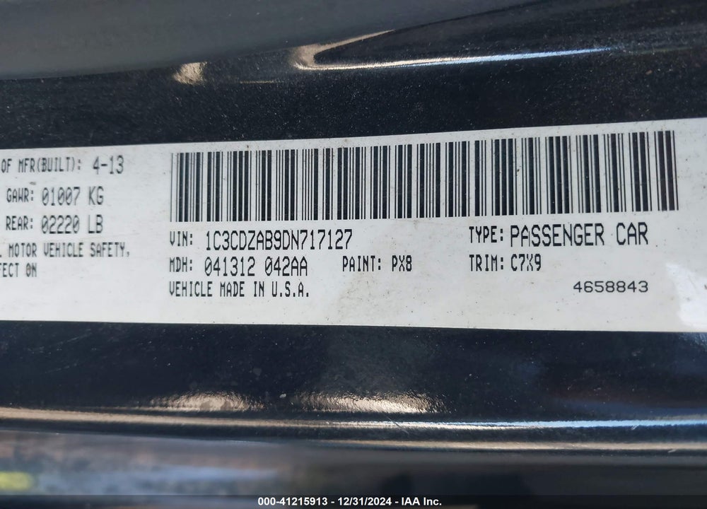 2013 DODGE AVENGER VIN: 1C3CDZAB9DN717127