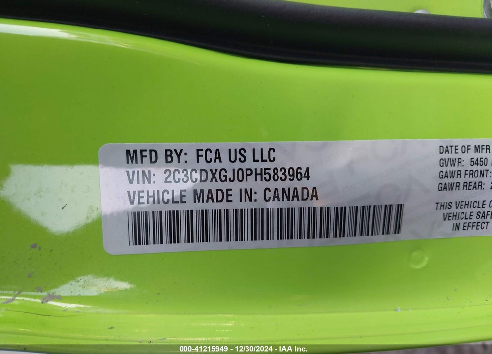 2023 DODGE CHARGER VIN: 2C3CDXGJ0PH583964