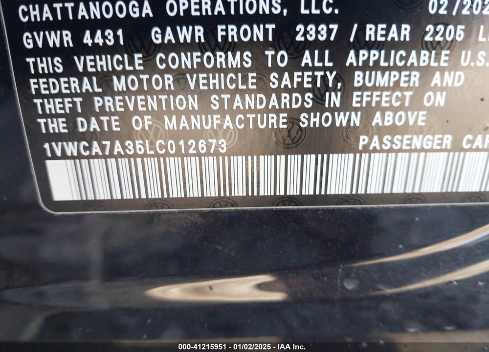 2020 VOLKSWAGEN PASSAT VIN: 1VWCA7A35LC012673