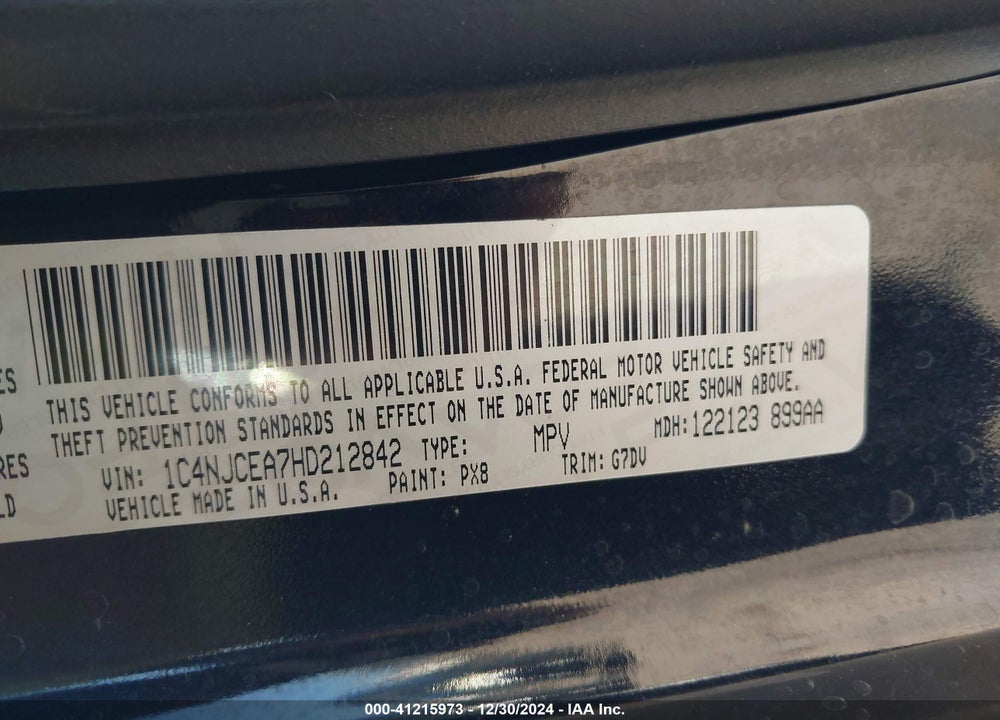 2017 JEEP COMPASS LATITUDE FWD VIN: 1C4NJCEA7HD212842