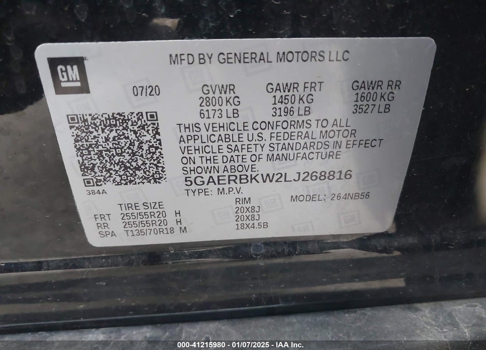 2020 BUICK ENCLAVE FWD ESSENCE VIN: 5GAERBKW2LJ268816