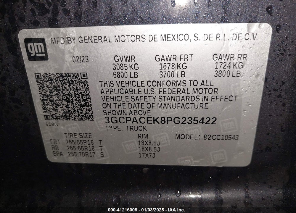 2023 CHEVROLET SILVERADO 1500 VIN: 3GCPACEK8PG235422