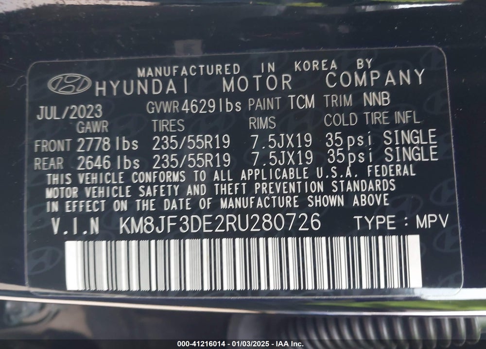 2024 HYUNDAI TUCSON XRT VIN: KM8JF3DE2RU280726