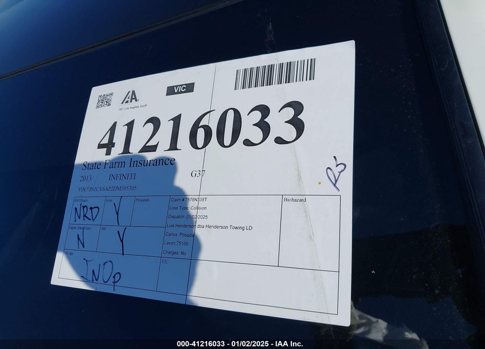 2013 INFINITI G37 VIN: JN1CV6AP2DM305305