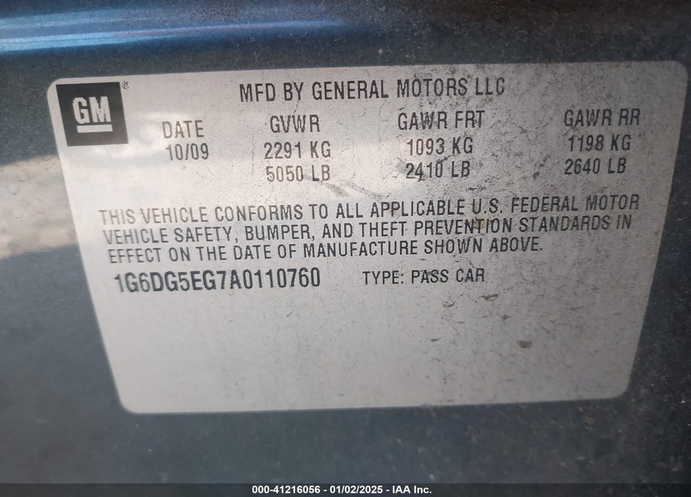 2010 CADILLAC CTS VIN: 1G6DG5EG7A0110760