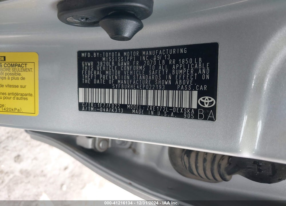 2014 TOYOTA COROLLA S PLUS VIN: 5YFBURHE4EP022193