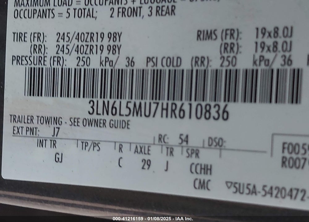 2017 LINCOLN MKZ HYBRID VIN: 3LN6L5MU7HR610836