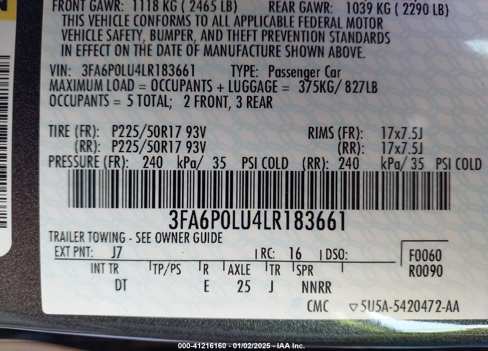 2020 FORD FUSION HYBRID SE VIN: 3FA6P0LU4LR183661