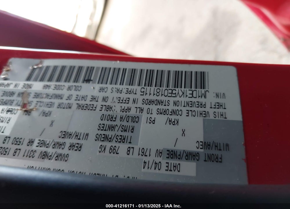 2014 MAZDA 2 SPORT VIN: JM1DE1KY5E0181115