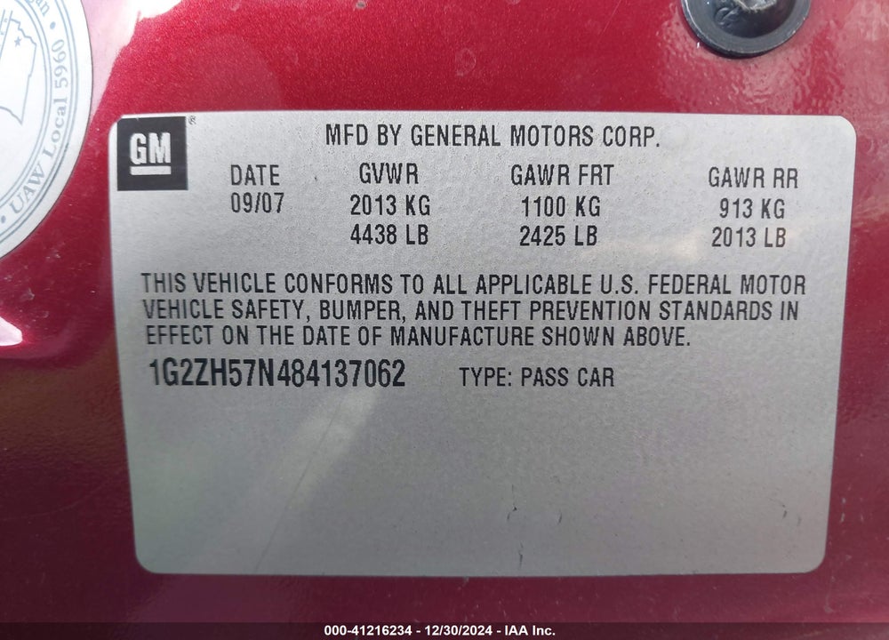 2008 PONTIAC G6 GT VIN: 1G2ZH57N484137062