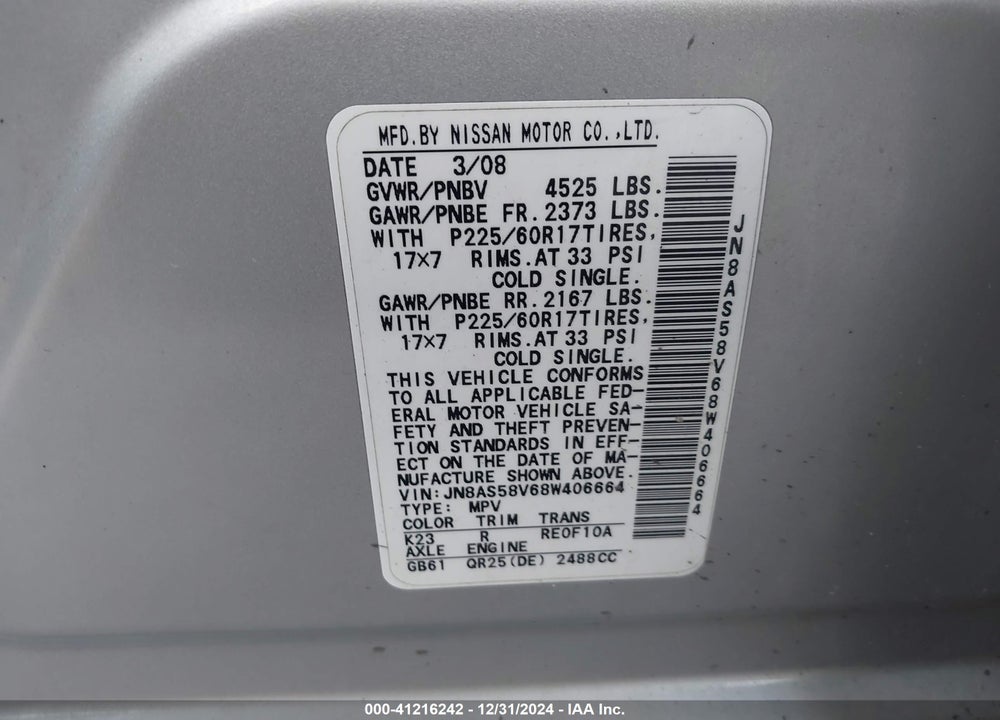 2008 NISSAN ROGUE SL VIN: JN8AS58V68W406664