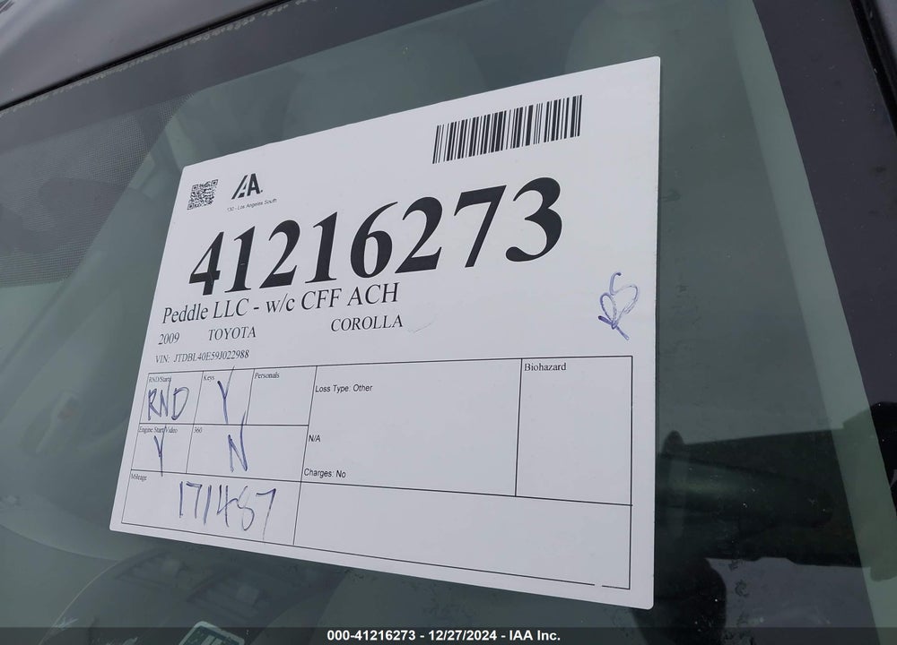 2009 TOYOTA COROLLA VIN: JTDBL40E59J022988