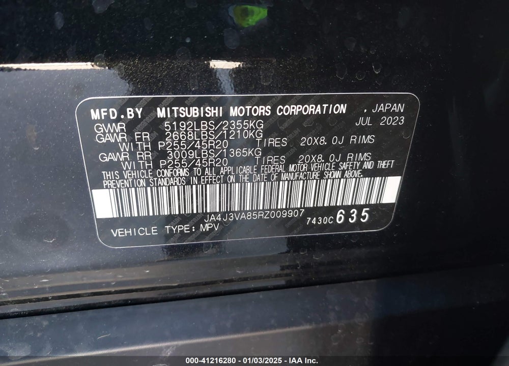 2024 MITSUBISHI OUTLANDER SE 2.5 2WD VIN: JA4J3VA85RZ009907