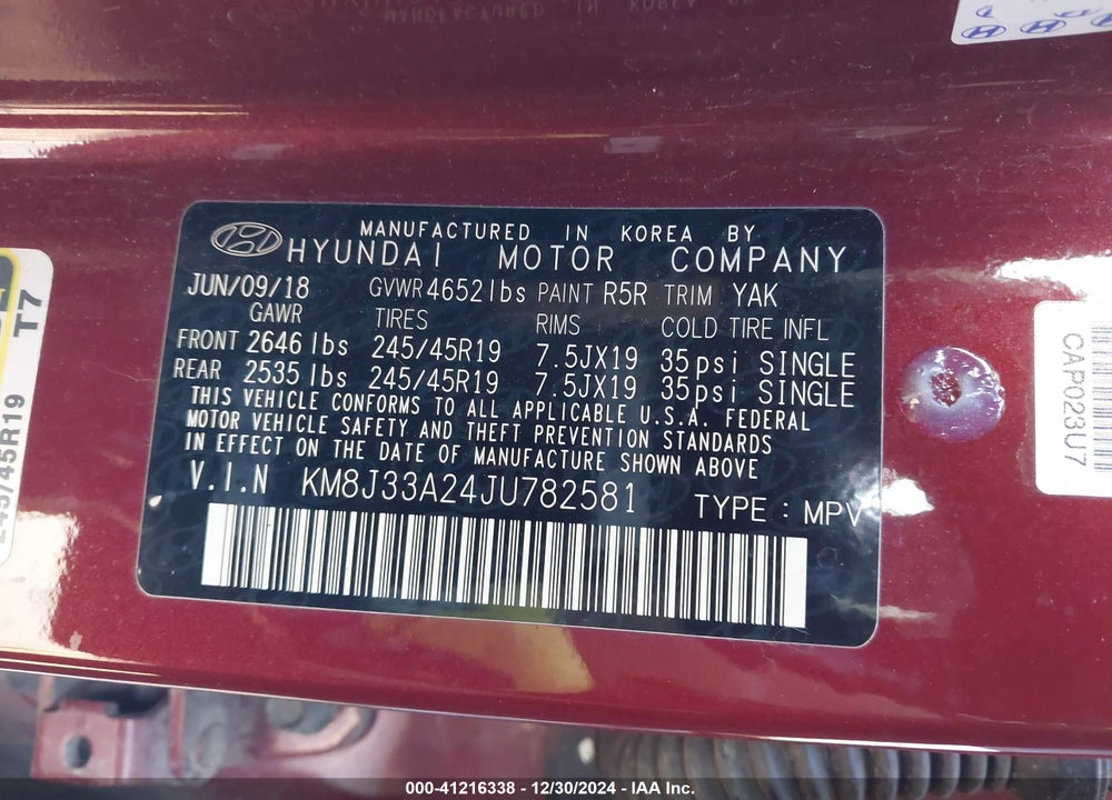 2018 HYUNDAI TUCSON LIMITED VIN: KM8J33A24JU782581