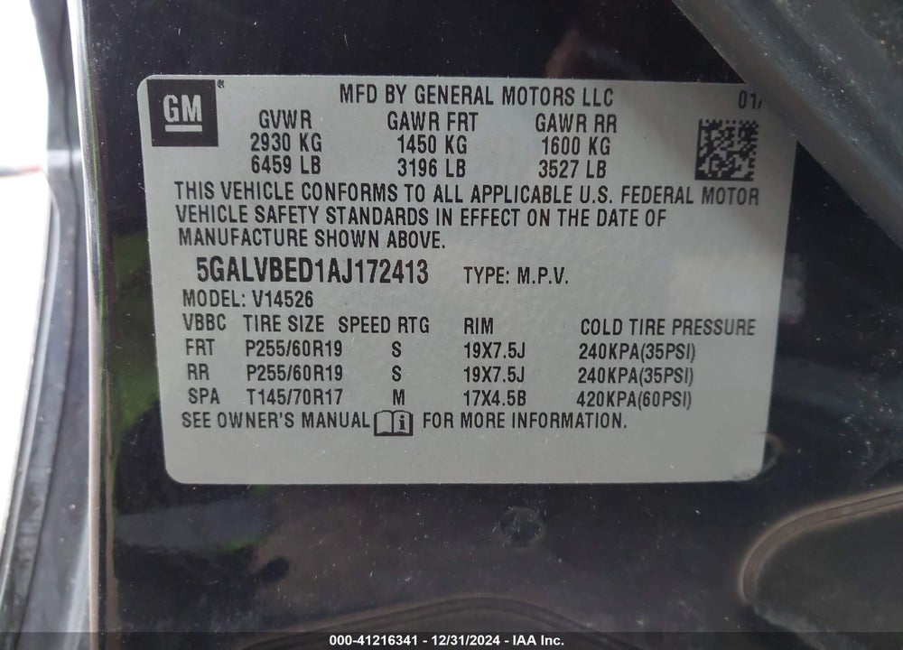 2010 BUICK ENCLAVE VIN: 5GALVBED1AJ172413