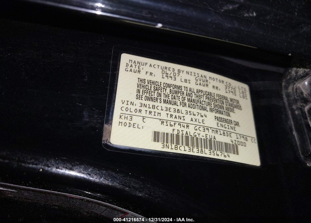 2008 NISSAN VERSA 1.8SL VIN: 3N1BC13E38L356764