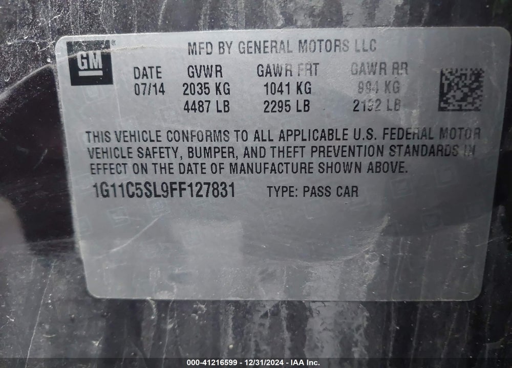 2015 CHEVROLET MALIBU 1LT VIN: 1G11C5SL9FF127831