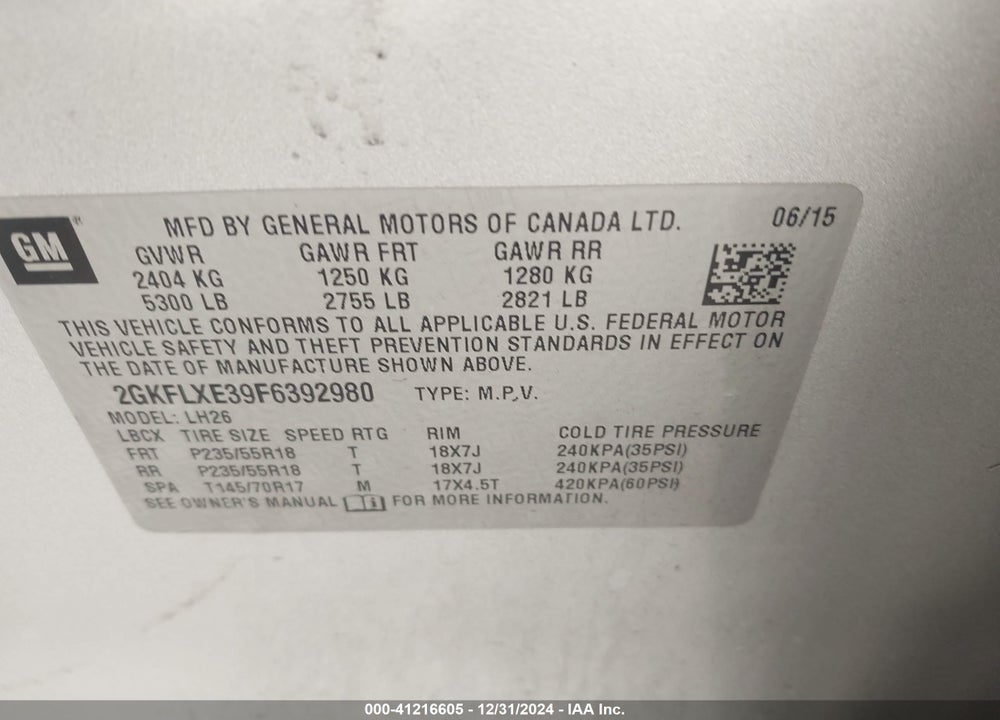 2015 GMC TERRAIN SLT-1 VIN: 2GKFLXE39F6392980
